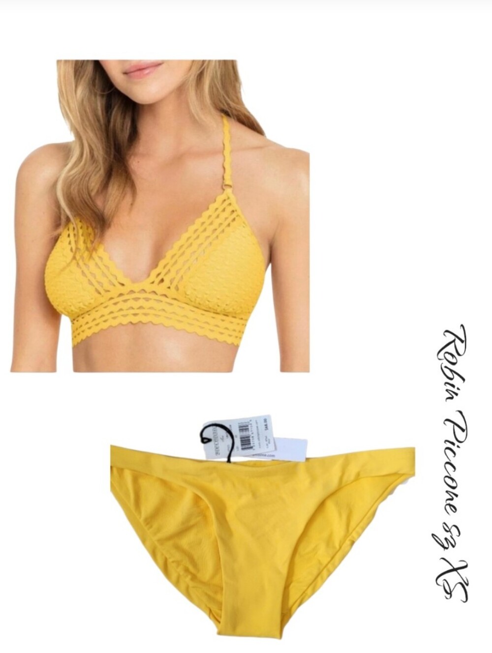 Robin Piccone Chira Yellow Crochet Bikini Swimsuit Set Sz XS NWT